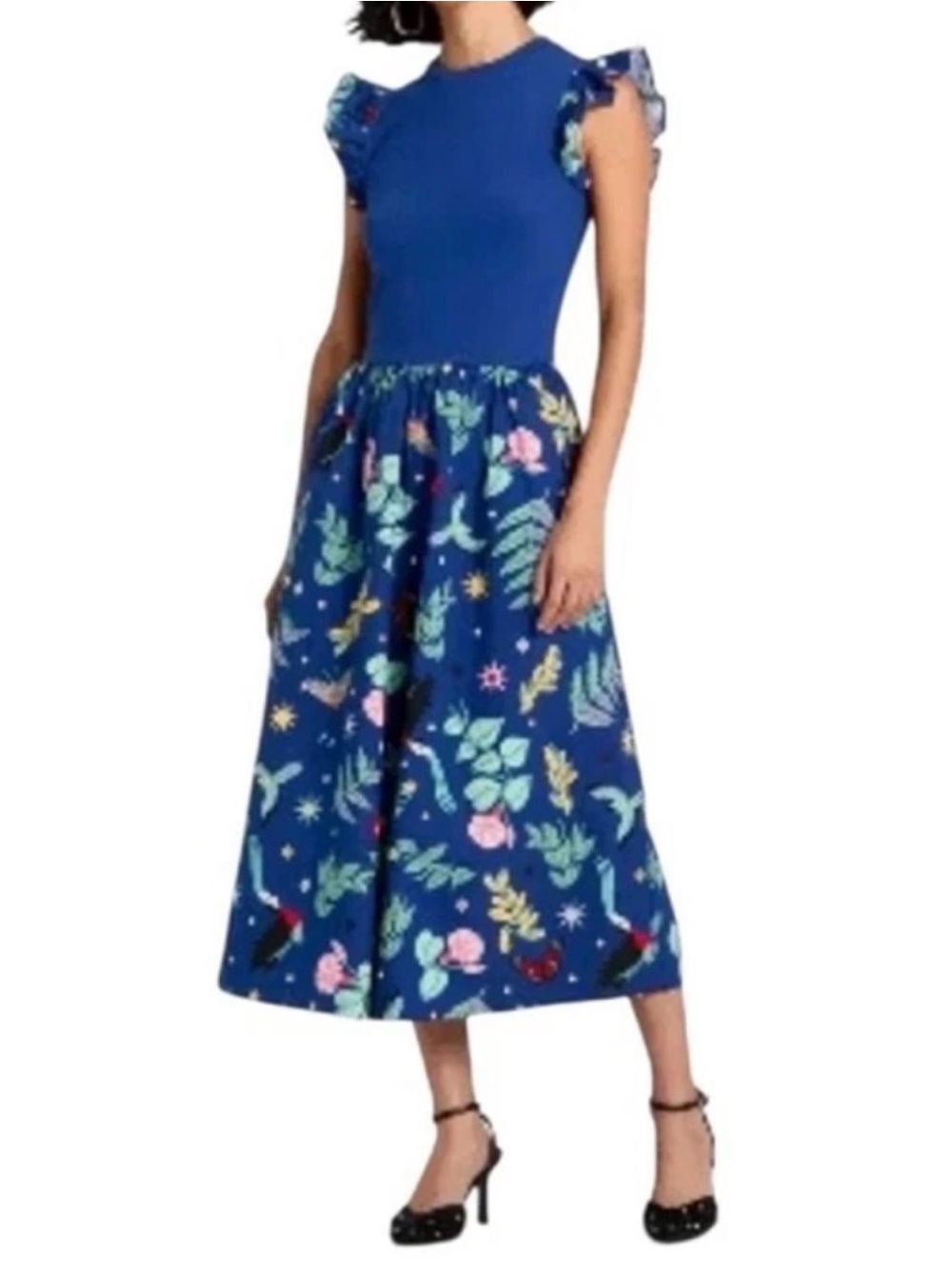 Latino Heritage Month Navy Floral Ruffle Sleeve Dress Size:XL NWT